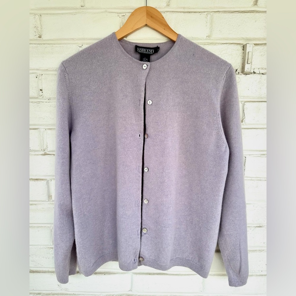 Land’s End lavender 100% cashmere cardigan size L